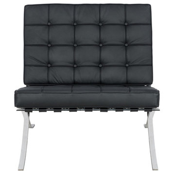 LeisureMod Bellefonte Modern Leather Black Tufted Accent Chair