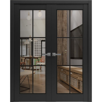 Solid French Double Doors 72 x 84 | Lucia 2366 Matte Black Clear Glass