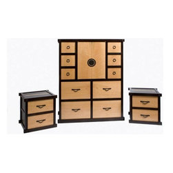 Tansu Bedroom Set of Book Matched Wenge and Fiddleback Swiss Pear Wood - Armoires And Wardrobes
