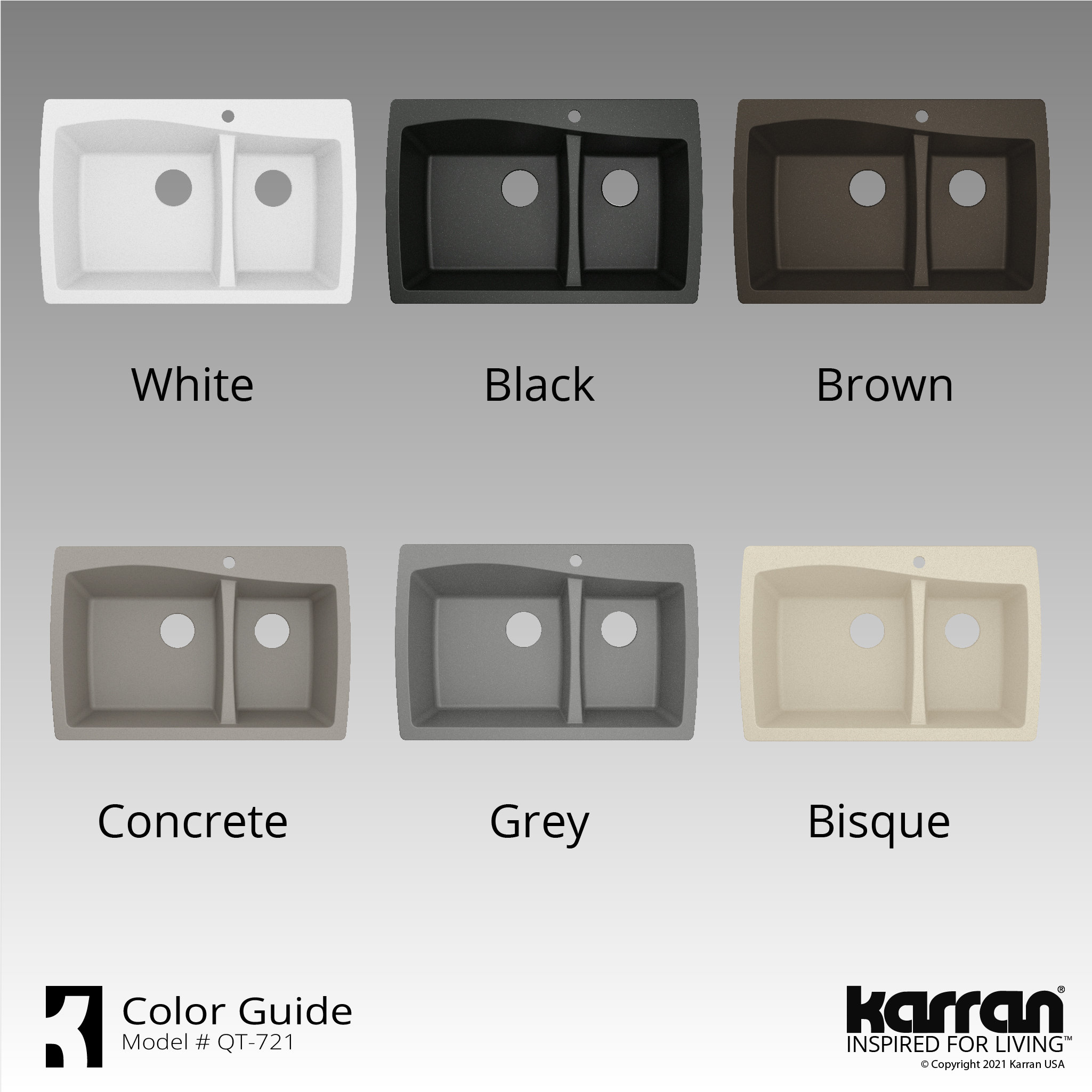 Karran Drop-In Quartz 34" 1-Hole 60/40 Double Bowl Kitchen Sink, Brown