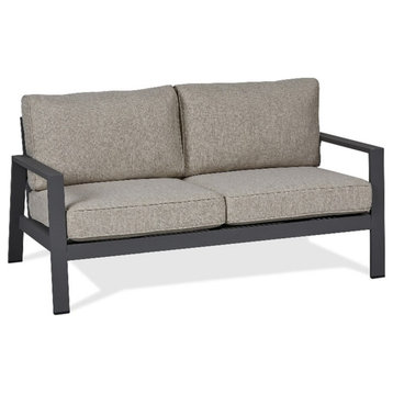 Real Flame Aegean Aluminum Outdoor 2-Seat Sofa with Cushions in Slate Gray/Tan