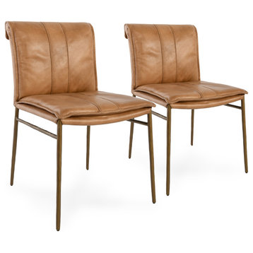 Mayer Genuine Leather Dining Chair, Set of 2, Tan