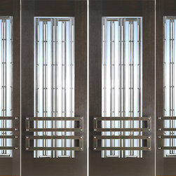 Prehung Double 2-1/4" Thick Mahogany Doors Sidelites Art Glass Iron Work - Front Doors