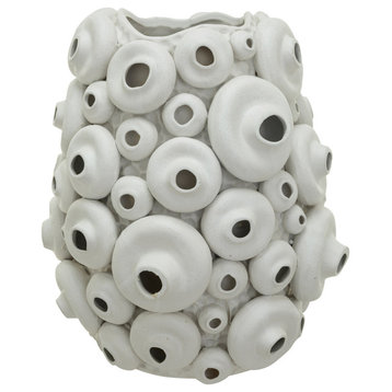 Large Handmade Textured Stoneware Coral Vase With Sand Finish, Cream