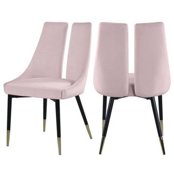 Sleek Velvet Upholstered Dining Chair (Set of 2), Pink