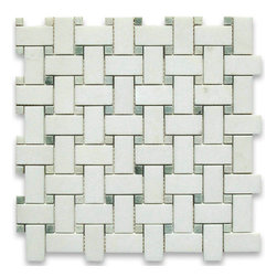 Stone Center Online - Thassos White 1 x 2 Basketweave Mosaic Tile w/ Green Dots Honed - Mosaic Tile