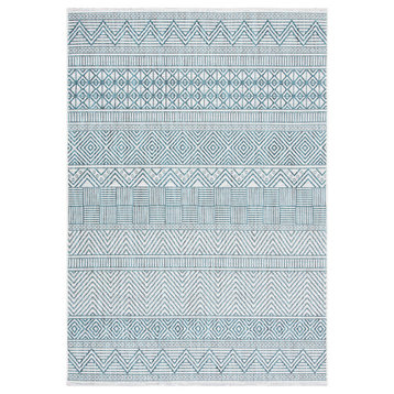 Courtyard Cy8196-53512 Geometric Rug, Ivory and Turquoise, 6'7"x6'7" Square