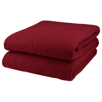 Pure Warmth Polar Fleece Electric Heated Warming Twin Blanket Red