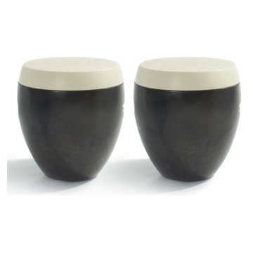 PAIR OF AMBIENCE "MONET" GOATSKIN TOP TABLES / STOOLS BY ISABEL MITCHELL
