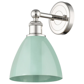 Edison Plymouth Dome 1-Light 8" Sconce, Polished Nickel Finish, Seafoam Shade
