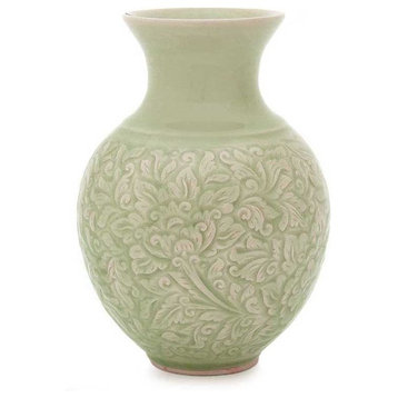 Handmade Jade Landscape Celadon ceramic vase - Thailand