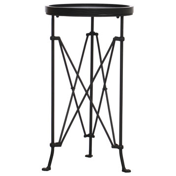 Modern Metal End Table With Wood Top, Black