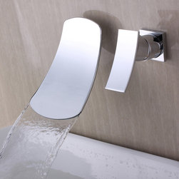 Chrome Waterfall Wall Mount Contemporary Stainless Steel Bathroom Sink Faucet T6 - Bathroom Sink Faucets