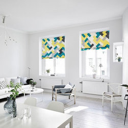 Quick Fix Washable Roman Window Shades Flat Fold ,Ocean - Roman Shades