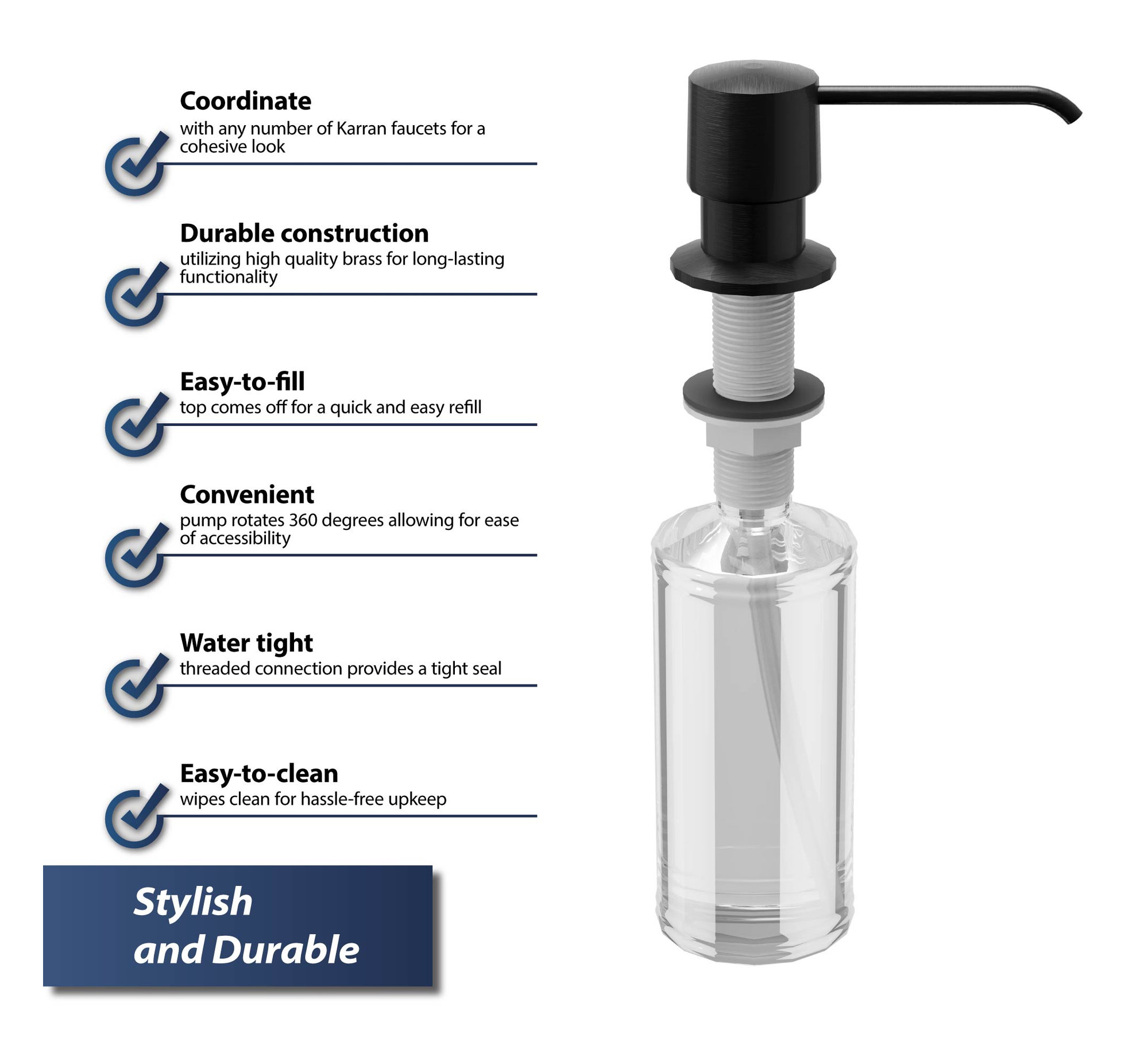 Karran SD25 Kitchen Soap/Lotion Dispenser, Matte Black