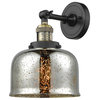 Large Bell 1-Light LED Sconce, Black Antique Brass, Glass: Silver Mercury