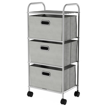 Rolling 3 Drawer Cart Fabric Bin Storage Cart With Wheels Closet Drawers