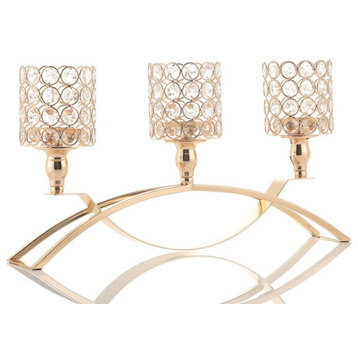 Gold Crystal 3 Arms Candle Holders Centerpieces for Dining Room