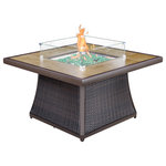 Kinger Home - Kinger Home 42" Cedar Slate Tile Fire Pit Table - Do you ever want to get away on a relaxing vacation for the weekend? We know that isn’t always possible, but when you purchase the Kinger Home Tile Propane Fire Pit Table in Cedar Slate, it’ll feel like you have your own private getaway in your backyard! This beautiful wicker fire pit table has all the finishing touches to transport you to a boutique beachside stay. The dark wicker side panels give it a lush, tropical feel while the cast aluminum frame keeps it rust-free and weather-safe. The tabletop is finished with a subtly textured tile that looks great and keeps the fire table easy to clean! Who doesn’t love low maintenance? The outdoor gas fire table can also be converted to a normal table with the included burner cover, so that you don’t have to worry about sacrificing space. When not in use, the cover conveniently hangs below the tabletop on pre-installed hooks! Hidden inside of the table is a shelf on which you can store your propane tank so there are no unwanted eyesores. Our propane fire table is also easier than ever to use: assemble the base, attach the tabletop, plug in your propane, and you’re good to go! The push-to-start ignition system and flame-control knob make it easier than ever for you to sit back and relax while your fire pit does all the work. Our fire pit table is spark, smoke, and ash-free for a safer alternative to traditional fire pits! We also throw in all the accessories that you could want and more for the price of just the table! Included with your purchase are two bags of clear glass fire beads to fill the fire bowl, a chic glass wind guard to contain the flames and protect you and your guests, and a PVC rain cover to use when your fire table is not in use. Get ready to get away with your new propane tabletop fire pit!