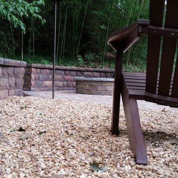 Walkways, retaining walls, patio with fire pit!