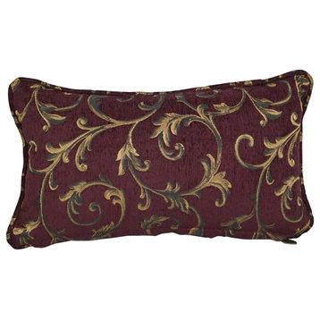 18" Double-Corded Patterned Jacquard Chenille Throw Pillow, Burgundy Vines