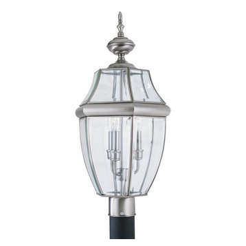 Sea Gull Lighting 3-Light Outdoor Post Lantern, Brushed Nickel