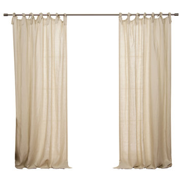 100% Linen Romantic Tie Top Curtain Set, Natural, 52" W X 96" L