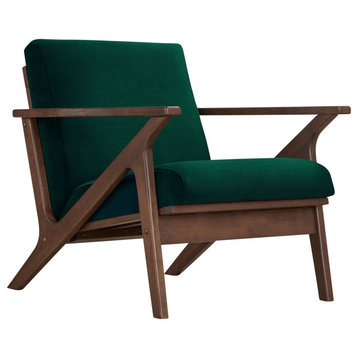 Omax Decor Zola Lounge Chair, Green Velvet/Walnut