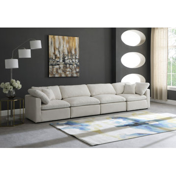Plush Velvet / Down Standard Comfort 4-Piece Modular Sofa, Cream