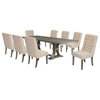 Rustic Gray Wood 9pc Dining Set with Table and Beige Linen Chairs