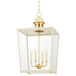 Mitzi - June 4 Light Lantern, Cream - Old world meets new world in this luxe 4-light lantern. Aged brass and soft cream or balck are a delightful duo, complementing the regal frame. A miniature dome at the top of the frame features the most delicate scallop detail, lending a cottage vibe to the classic style. Also available in a larger size.
