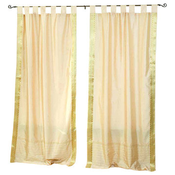 Golden  Tab Top  Sheer Sari Curtain / Drape / Panel   - 43W x 63L - Pair