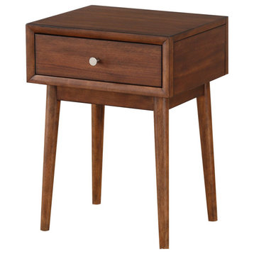 Benzara BM220114 1 Drawer Wooden End Table with Splayed Legs, Walnut Brown