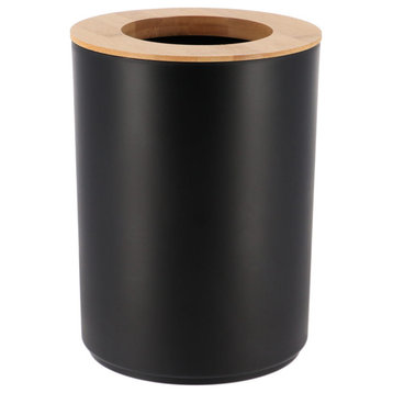 Black Bathroom Trash Can PADANG Bamboo Top 1.3 Gal- 5 Liters
