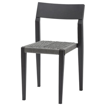 Source Furniture Belmont Aluminum Dining Side Chair - Black Frame/Charcoal Rope