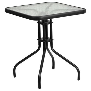 Bowery Hill 23.5" Square Glass Top Patio Dining Table in Black