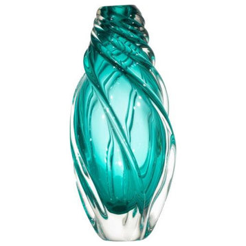 Dale Tiffany AV19233 Aqua Swirl, 12.75" Hand Blown Art Glass Vase, Glass/Clear