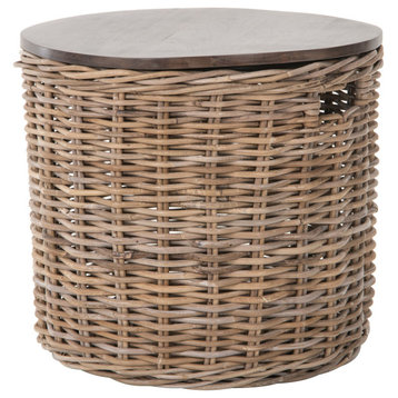 Round Rattan Storage Basket WithLid, Side Table