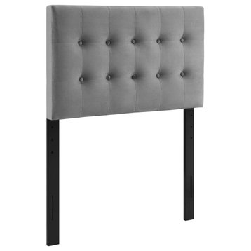 Emily Twin Biscuit Tufted Performance Velvet Headboard, Gray