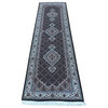 2'9x10 Handmade Fine Black Mahi Tabriz Persian Rug Wool & Silk