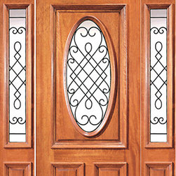 Prehung Mahogany Oval Lite Door Two Sidelites Rectangular Transom - Front Doors