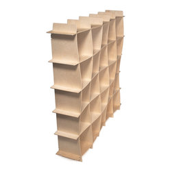 Quark Enterprises - 25-Cubby Wave Modern Wood Bookcase, Raw Baltic Birch - Bookcases