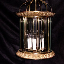 Brass Beveled Glass Lantern Chandelier