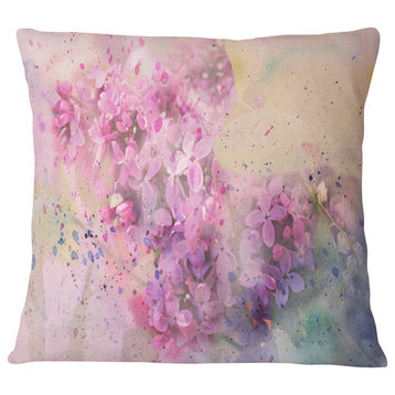 Twig of Lilac Flowers Floral Throw Pillow, 18"x18"