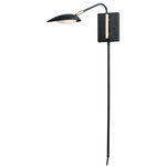 Maxim Lighting - Scan LED 1-Light Pin-Up Wall Sconce - Inspired by Mid-Century Modern design, this collection features tapered hoods that conceal LED modules that can be adjusted to direct the light. The Black finish with contrasting Satin Brass accents softens the look to work in a broader range of design. The wall pin up lamps work great at bedside while the floor lamp version is at home next to a chair.