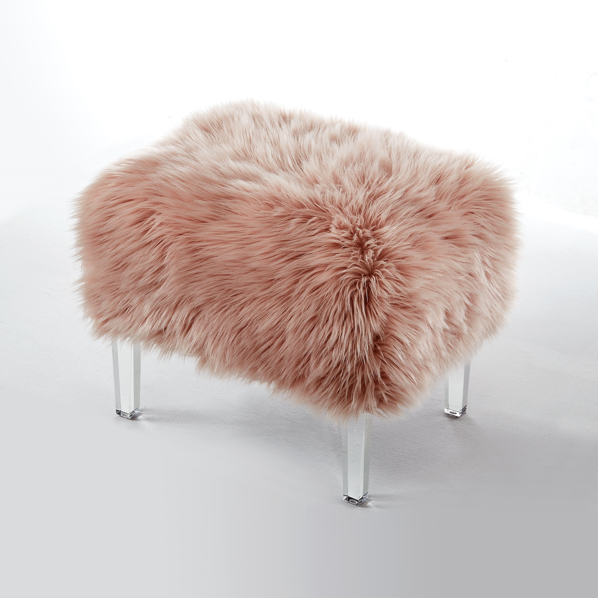 Theophania Luxe Faux Fur Acrylic Leg Ottoman, Rose