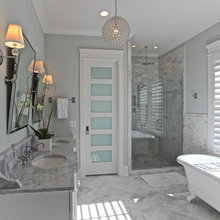 bathroom tile-diamond/penny tile shower/rectanglular shower