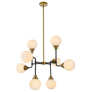 Hanson 8-Light Pendant in Black & Brass & Frosted Shade