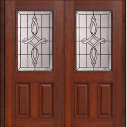 Prehung Double Door 80 Fiberglass Marsais 2 Panel 1/2 Lite Glass - Front Doors