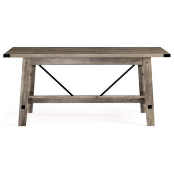 Rustic Dining Table, Rectangular Wooden Top With Metal Accents, Gray Washed